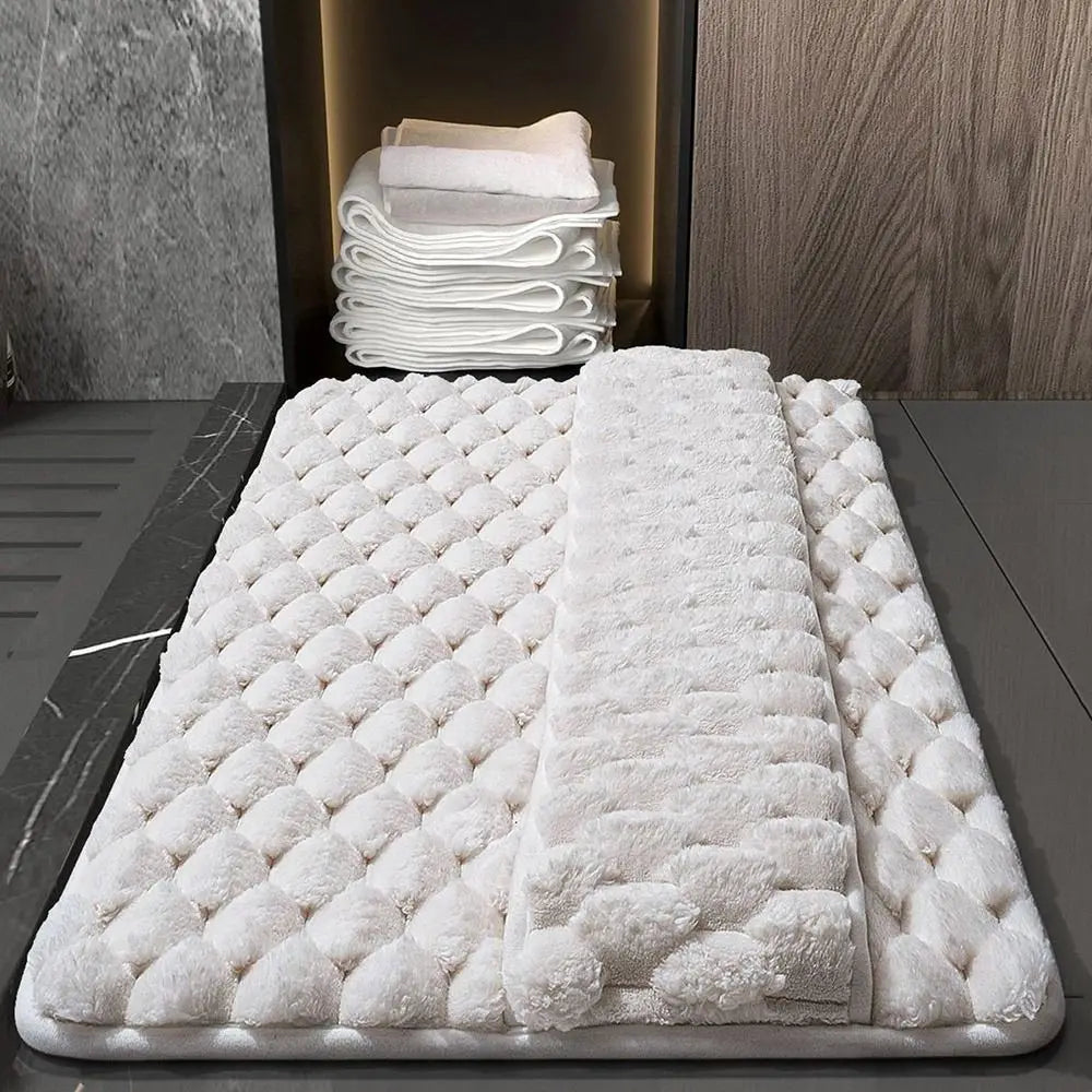 tapis bain microfibre antidérapant absorption eau doux moderne blanc beige gris