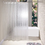 rideau douche moderne 180x180cm éva relief motifs géométriques blanc bleu vert translucide respectueux environnement
