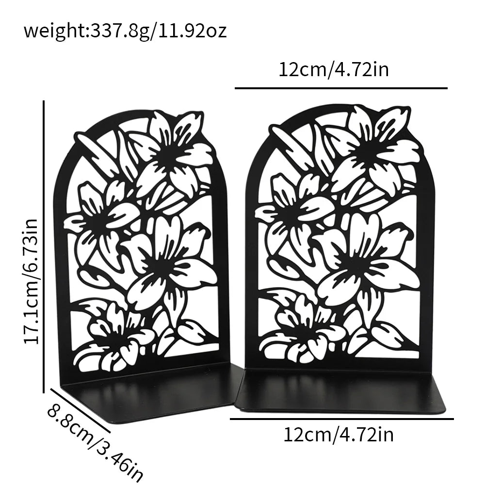 supports livres métal motif floral moderne décoration noir blanc fleurs