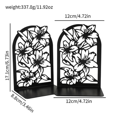 supports livres métal motif floral moderne décoration noir blanc fleurs