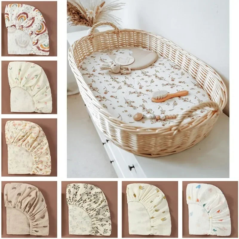 couverture bébé coton imprimé floral beige rose naturelle rustique berceau tapis pince langer