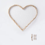 cadre mural tressé rustique boho chic forme cœur naturel clips ruban noir