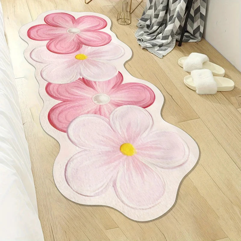tapis fleur stylisé doux antidérapant absorbant moderne bleu jaune blanc rose grisintérieurextérieur