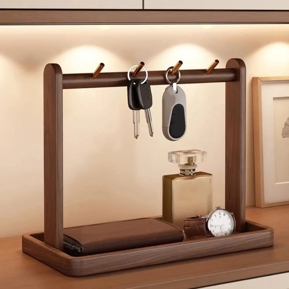 support rangement multifonctionnel bois naturel moderne porte bijoux cosmétiques marron clair sans fixation visible