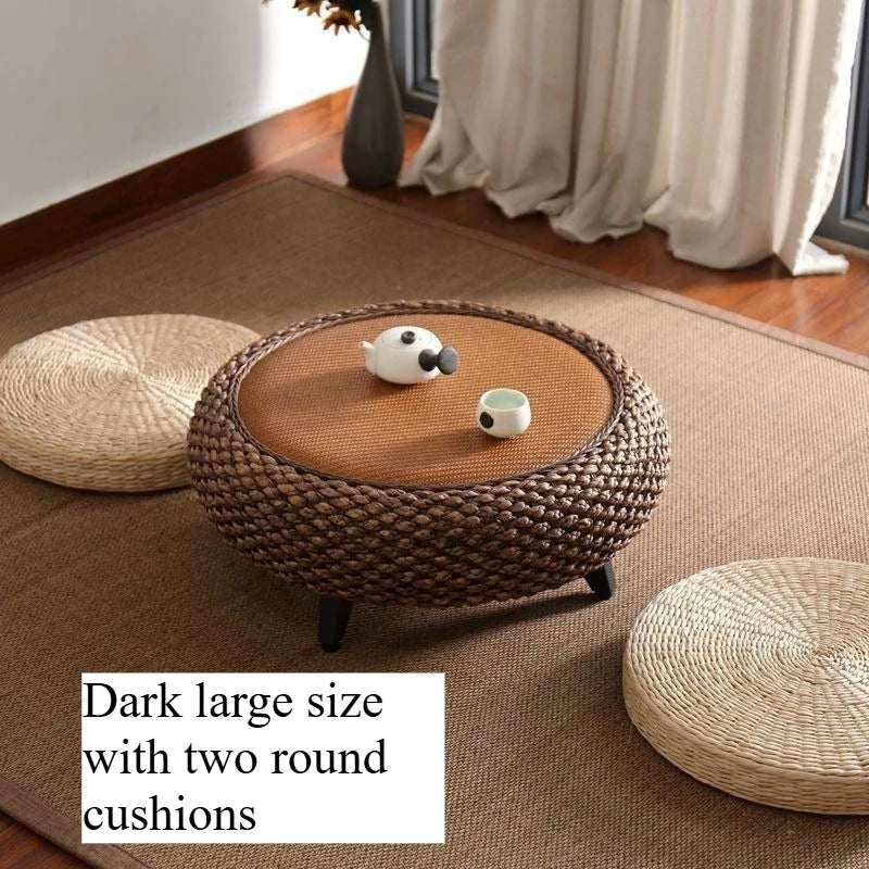 tabouret moderne rustique tissé beige clair foncé naturel pieds noirs salon assemblage facile