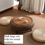 tabouret moderne rustique tissé beige clair foncé naturel pieds noirs salon assemblage facile