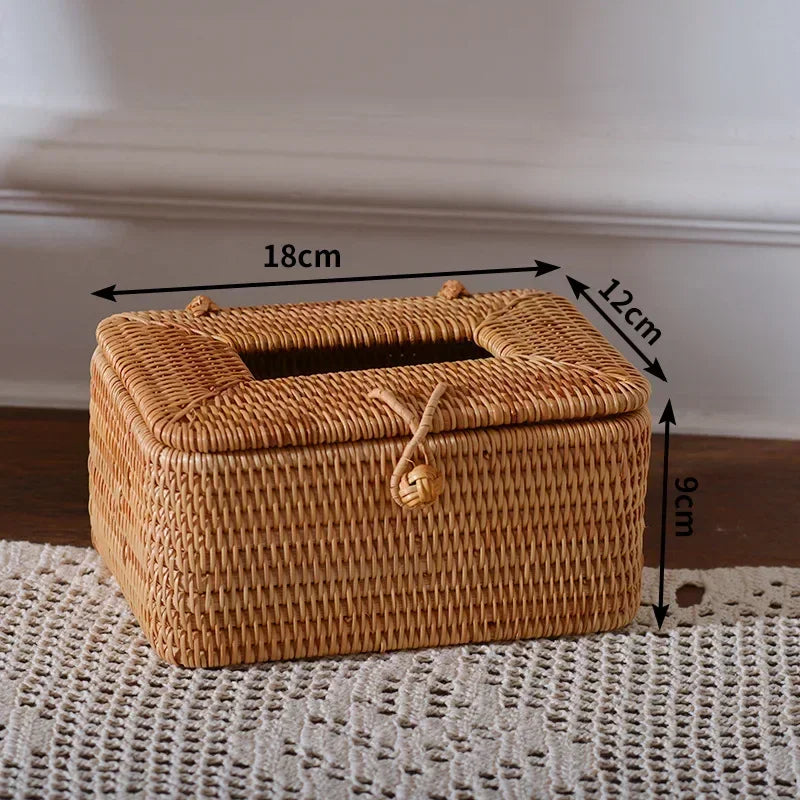 boîtes mouchoirs tissu tressé rustique marron clair boucle métallique rangement serviettes papiers toilette salle