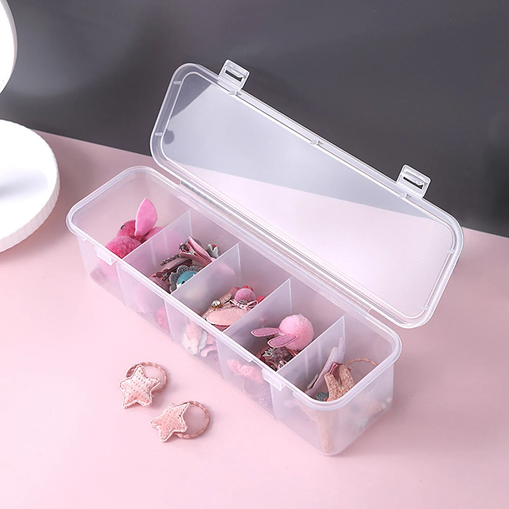 boîtes rangement transparentes compartiments accessoires cheveux organisation élastiques barrettes pinces