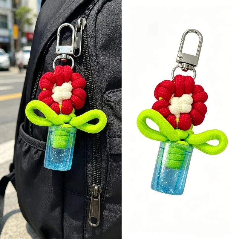 porte clés fleurs tricotées ruban métal boucle bouteille transparente sac décontracté artisanal