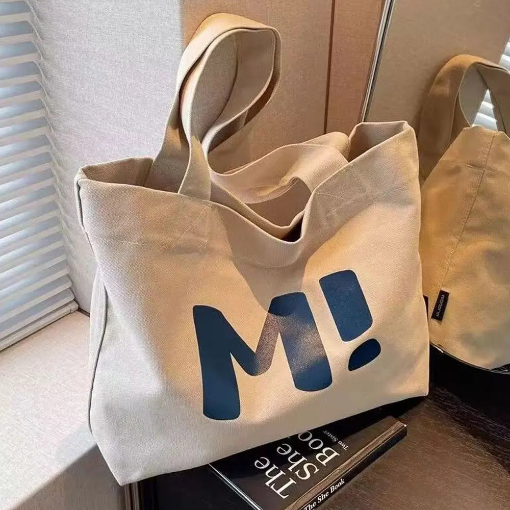 sac cabas toile impression M! lettres polyester décontracté minimaliste grandes poches multifonctionnel étudiant femme