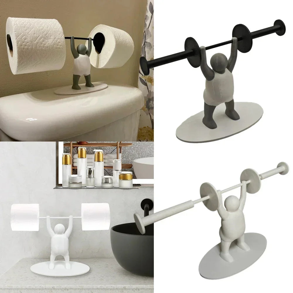 support papier toilette moderne figurine fitness blanc gris