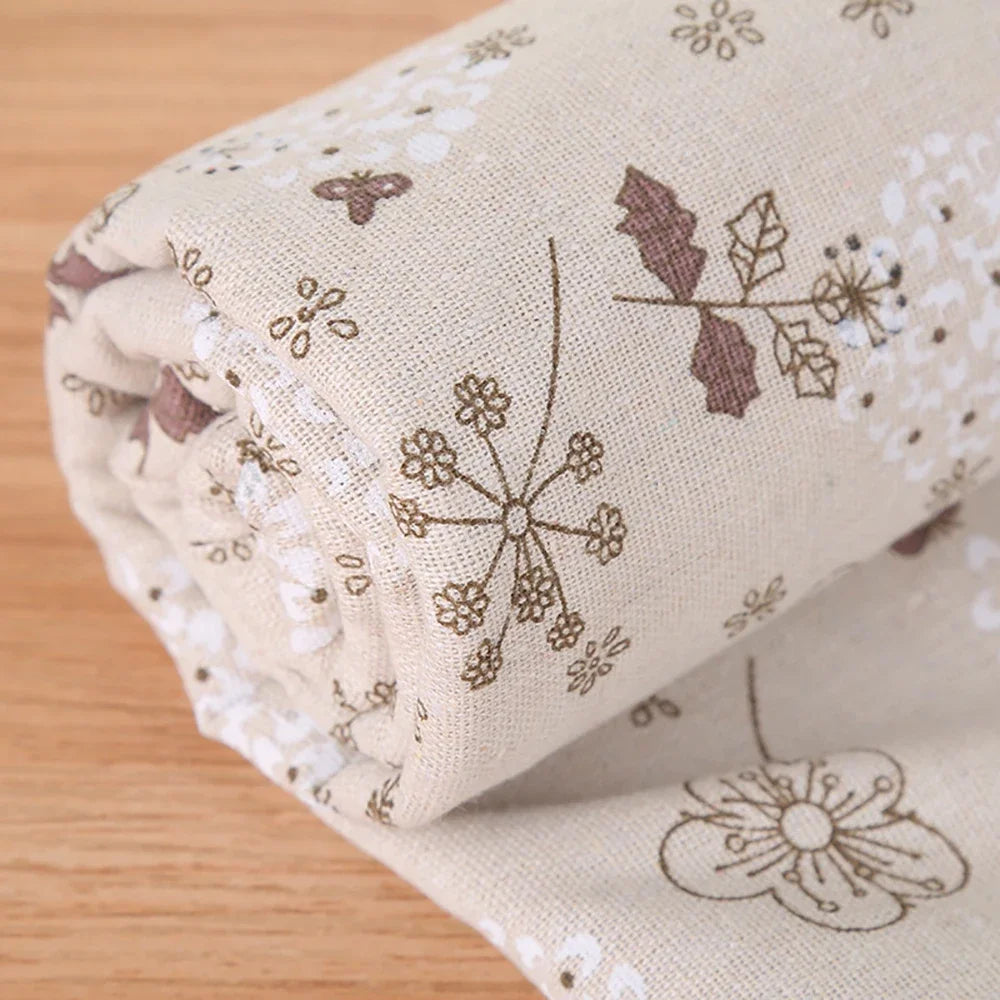 tissu coton imprimé fleurs beige rustique décoration maison bricolage couture résistant