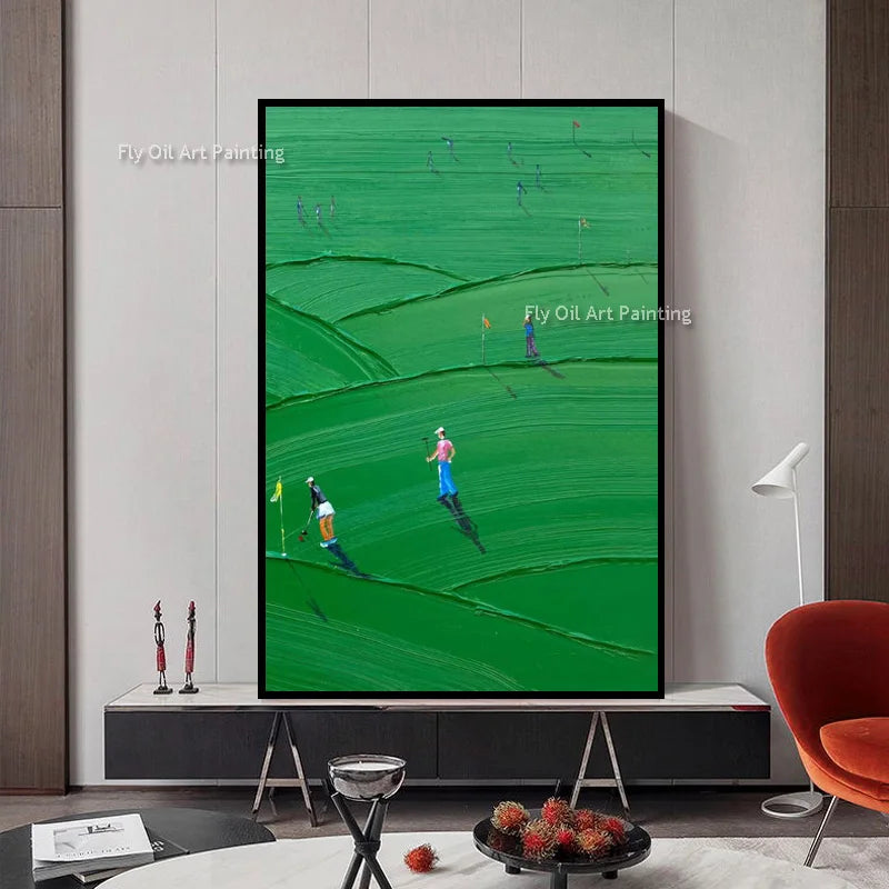 peinture l'huile abstraite contemporaine vert foncé vert clair beige lignes ondulées toile sans cadre