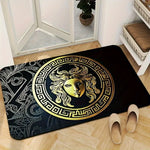 tapis sol noir doré ornement grec floral antidérapant résistant décoloration polyester élégant maison camping
