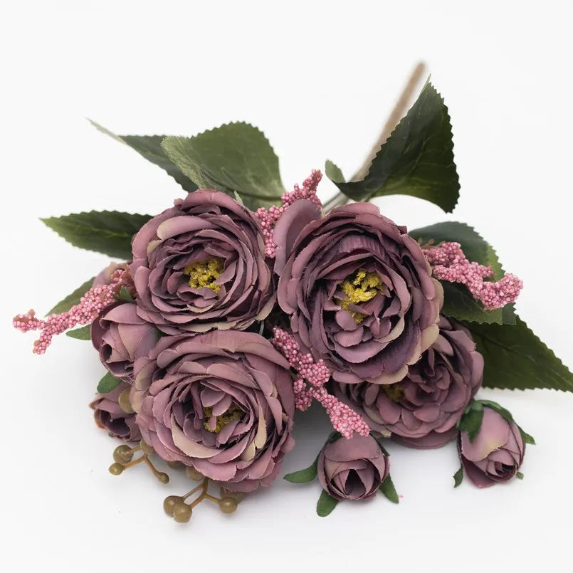 bouquet fleurs artificielles soie roses pivoines decoration mariage anniversaire intérieur blanc rouge violet orange