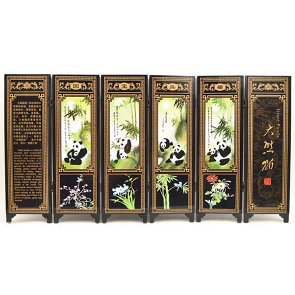paravent chinois peinture traditionnelle paysages animaux calligraphie bois doré noir ornement chambre multifonctionnel souvenirs