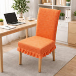 Housse chaise moderne feuilles stylisées beige orange vert bleu foncé gris bleu clair polyester