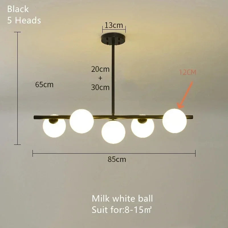 suspension lumineuse moderne têtes boules verre blanc mat noir doré
