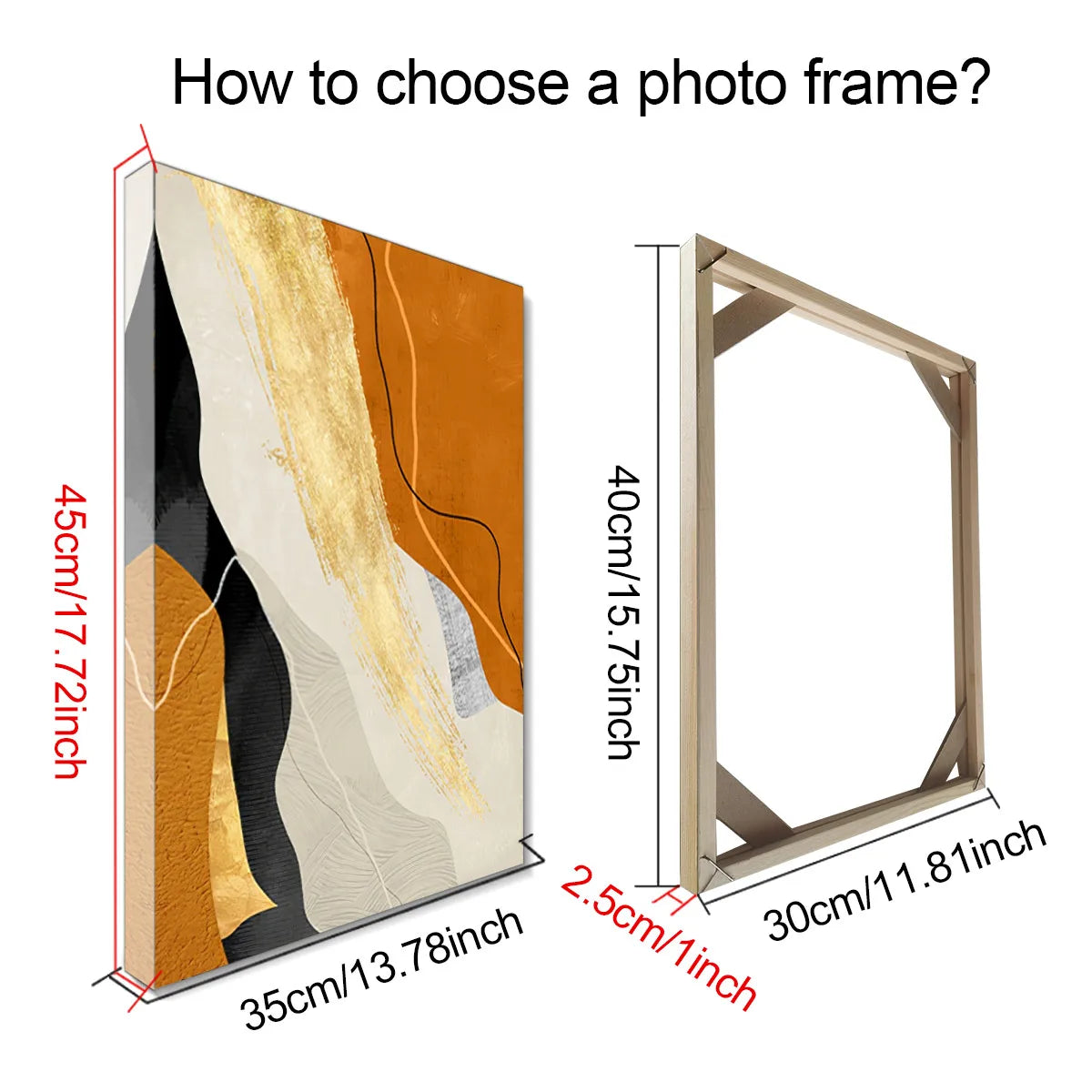 cadre photo bois moderne rectangle diy fixations métalliques abstrait orangé marron bleu couple paysage