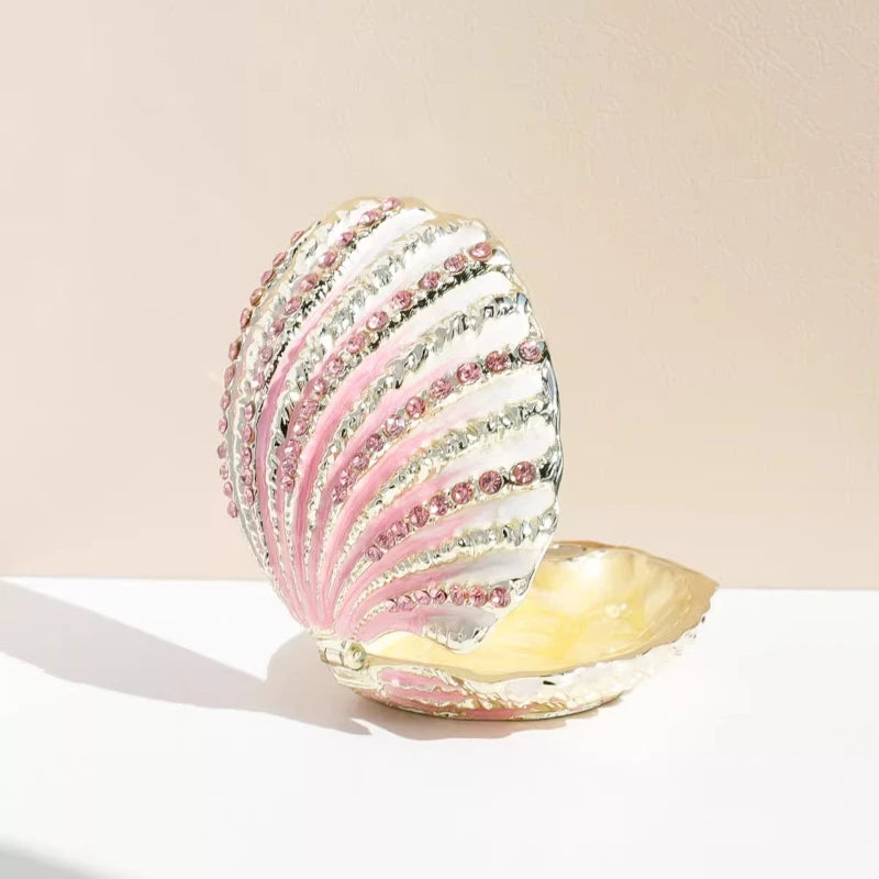 coquillage décoratif boîte rangement velours strass rayures horizontales boucles oreilles moderne respectueux environnement