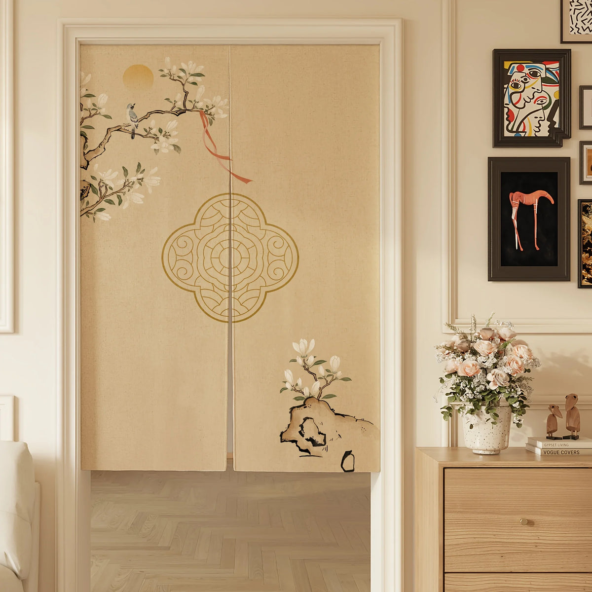 rideau imprimé floral classique beige clair opacité maison 85x150cm