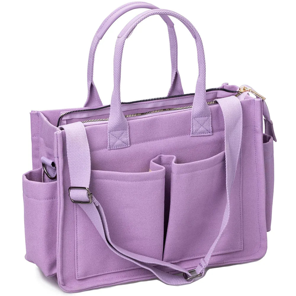 sac main femme violet uni moderne poches multiples bandoulière ajustable toile nylon