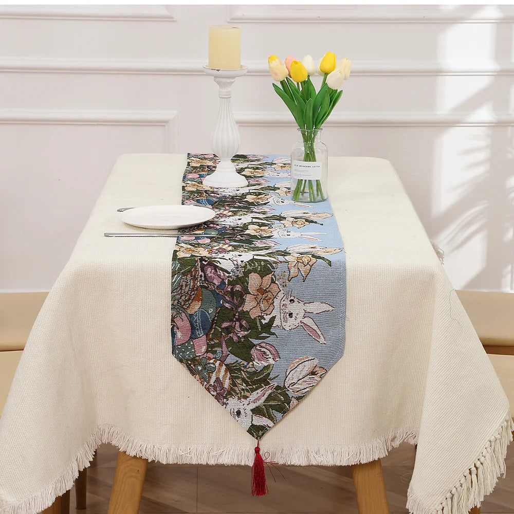 tableau table lin lapins œufs colorés fleurs géométrique classique pâques fêtes