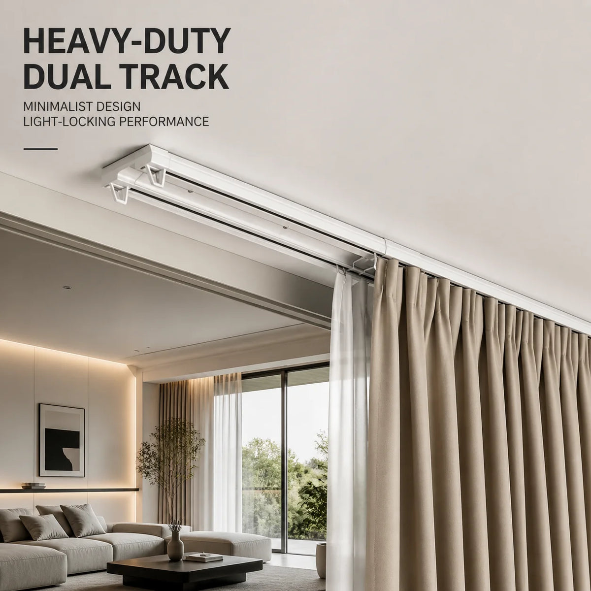 rideaux double rail système silencieux fixation blanc minimaliste pvc opaque coulissant