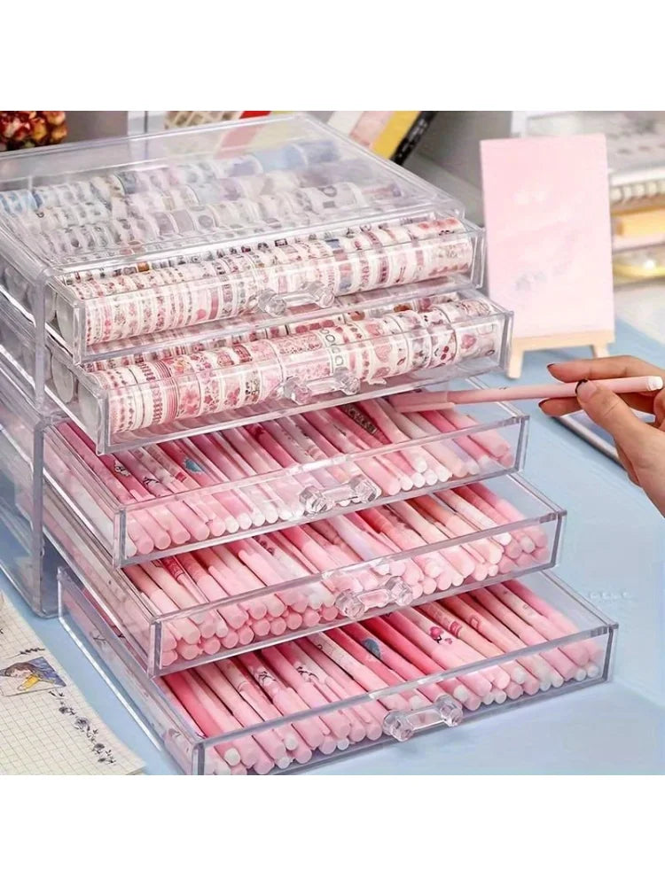 boîte tiroirs transparent moderne poignées rangement papeterie pinceaux maquillage gel ongles acrylique
