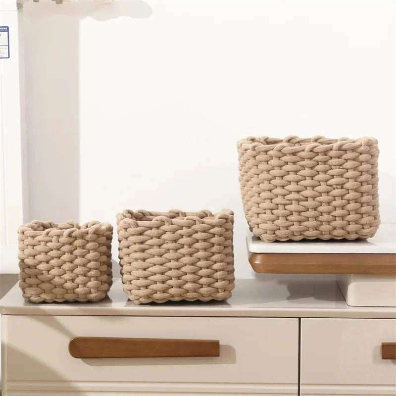 paniers rangement réutilisables tissage coton rotin tailles petites moyennes grandes scandinave minimaliste