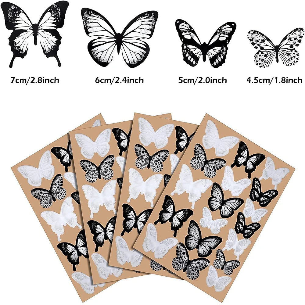décoration murale papillons autocollants noir blanc minimaliste stickers 3d animal chambre enfants fête mariage