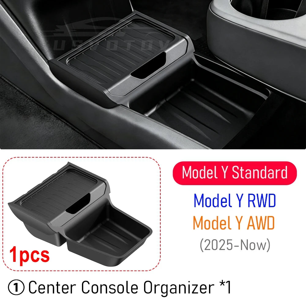 organisateur console centrale tpe noir minimaliste tesla model standard rwd rangement inférieur compartiment frontal
