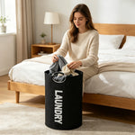 panier linge pliable oxford beige noir imprimé laundry moderne pratique anneaux métalliques poignées