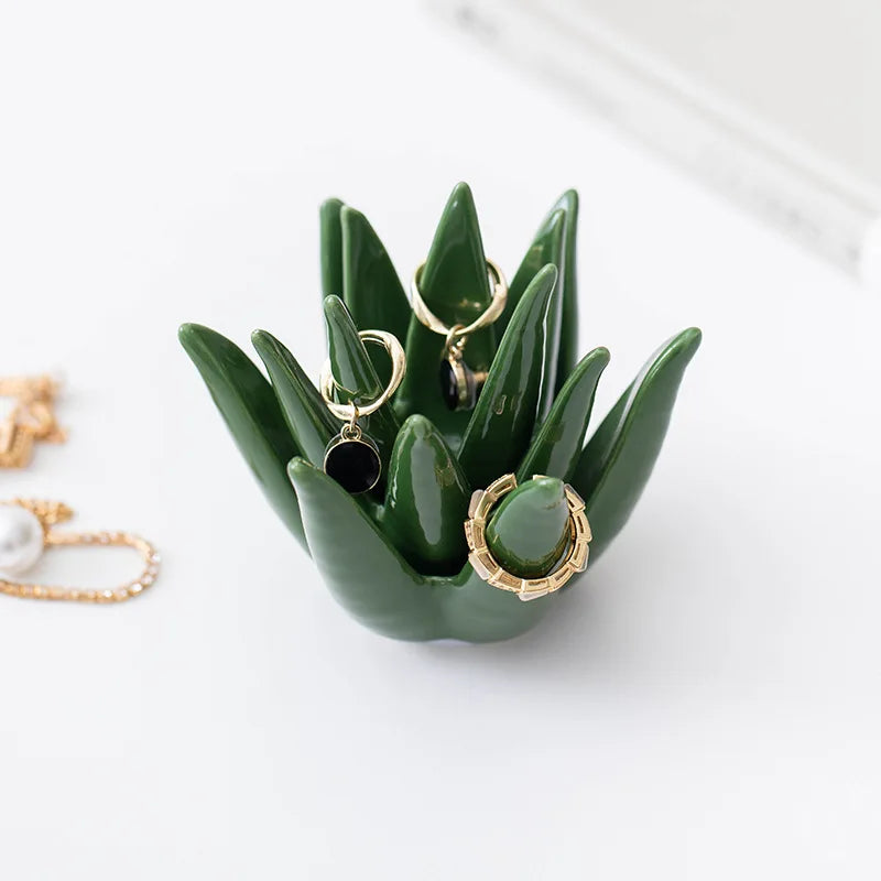 rangement bijoux agave vert moderne brillant minimaliste conteneur ornement émeraude cactus