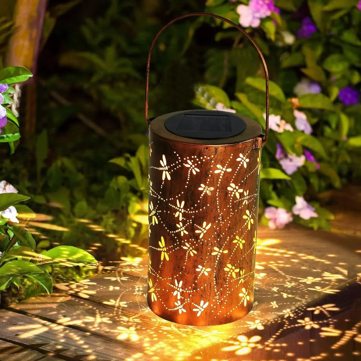 lanterne solaire bronze oiseaux volants ampoules led interrupteur on off énergie solaire résistante intempéries