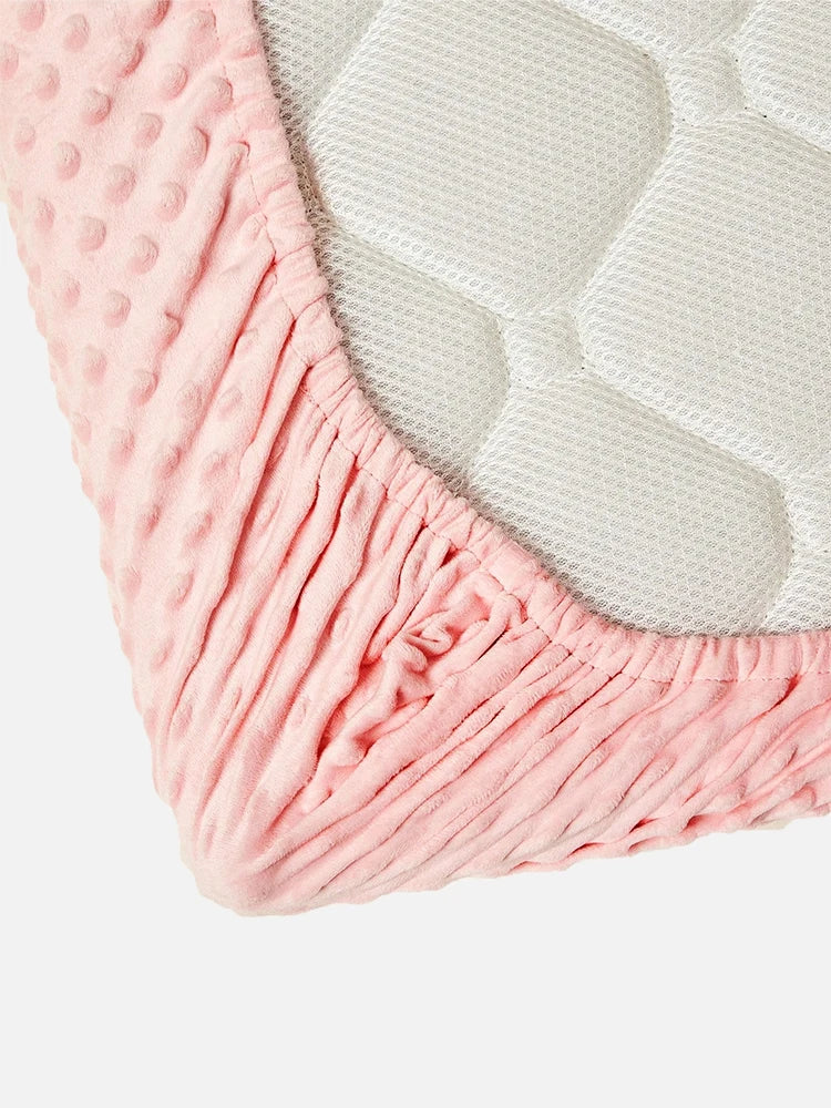 drap housse berceau rose clair gris clair texture points élastique doux moderne hiver enfant