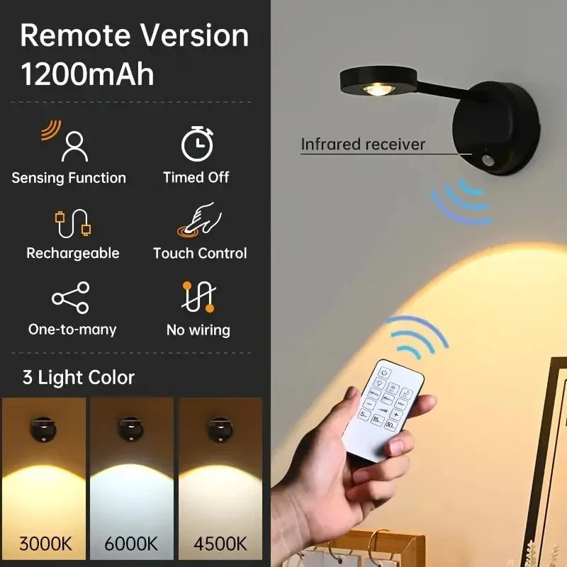 lampe murale rechargeable batterie led noir modernes cuisine salle manger télécommande