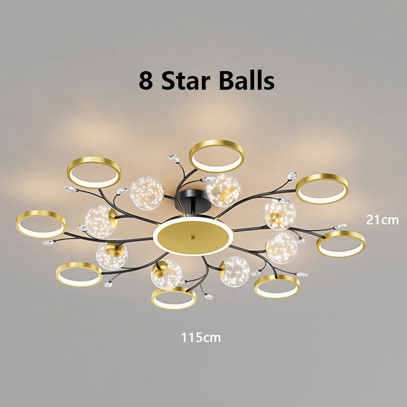 lampe suspendue moderne boules translucides noires dorées blanches étoiles salon chambre coucher decoration