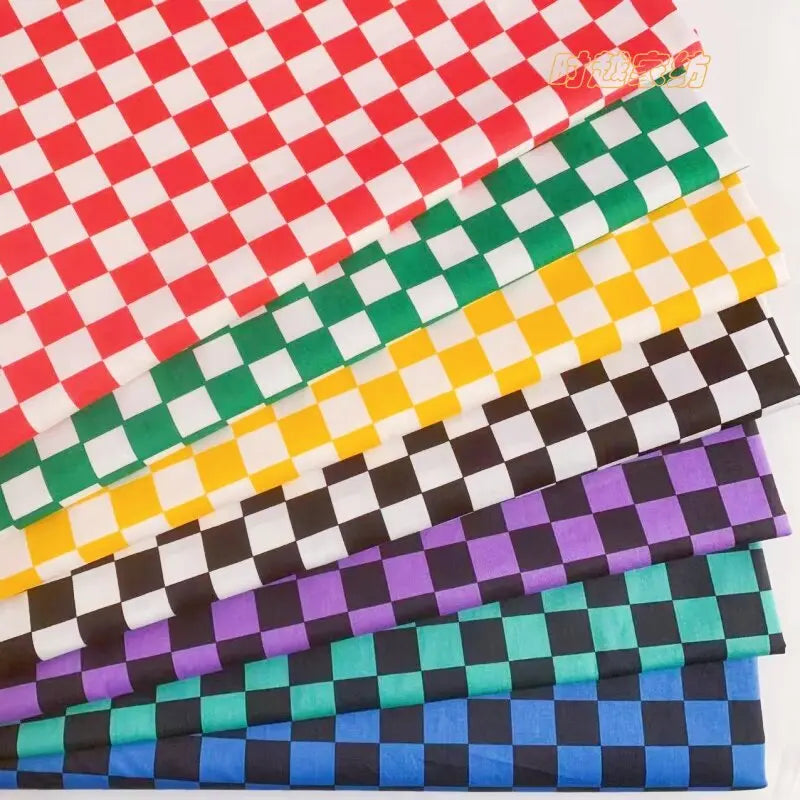 tissu coton damier moderne rouge vert jaune noir bleu 160cm largeur décoration diy opacité