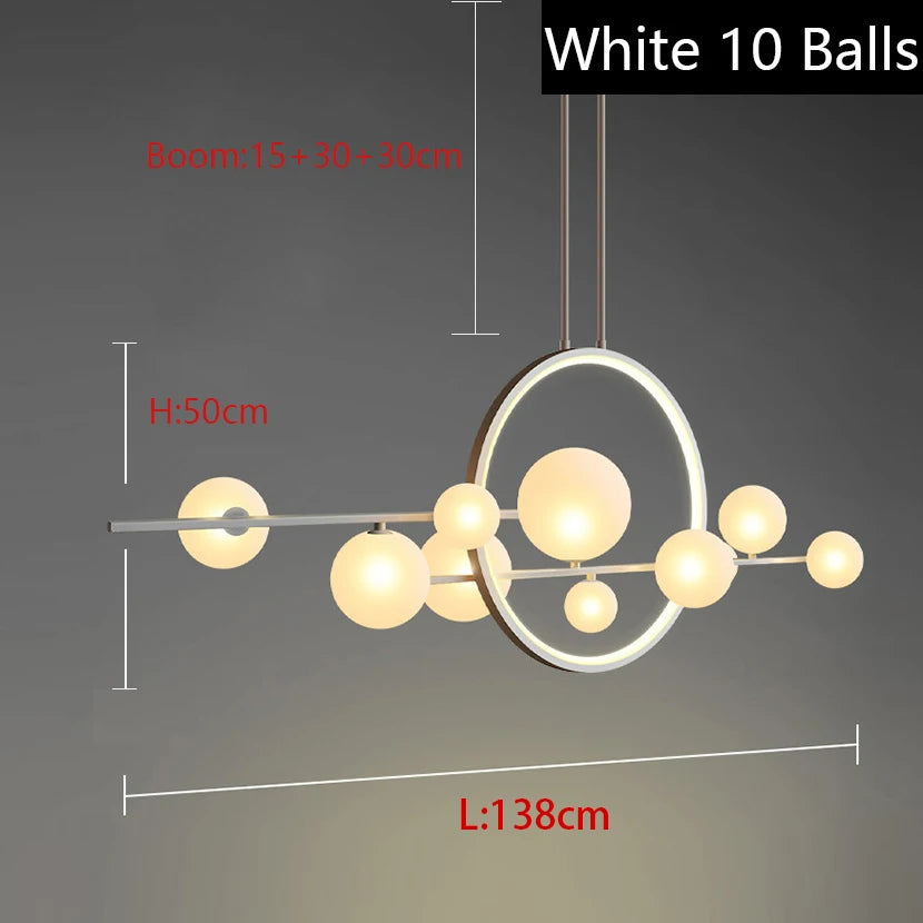 suspension lumineuse moderne boules transparentes cercle métallique noir doré led 110v 240v fixations câbles
