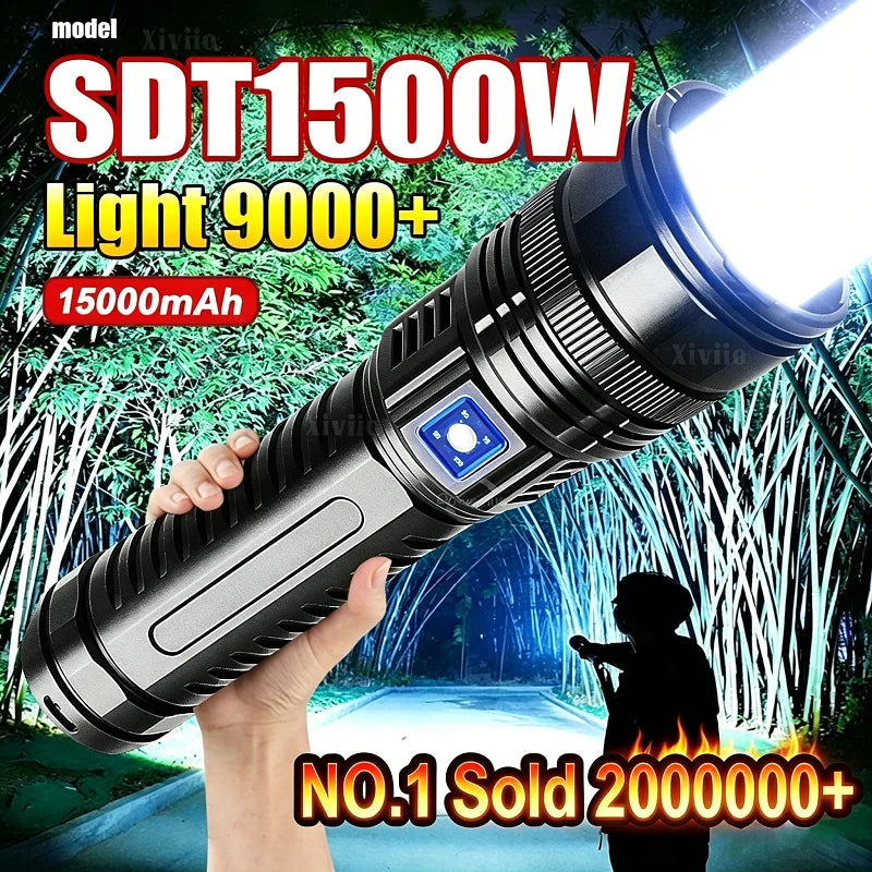lampe torche led rechargeable 15000 mAh 500m lumiere intense ceinture ajustable banque alimentation