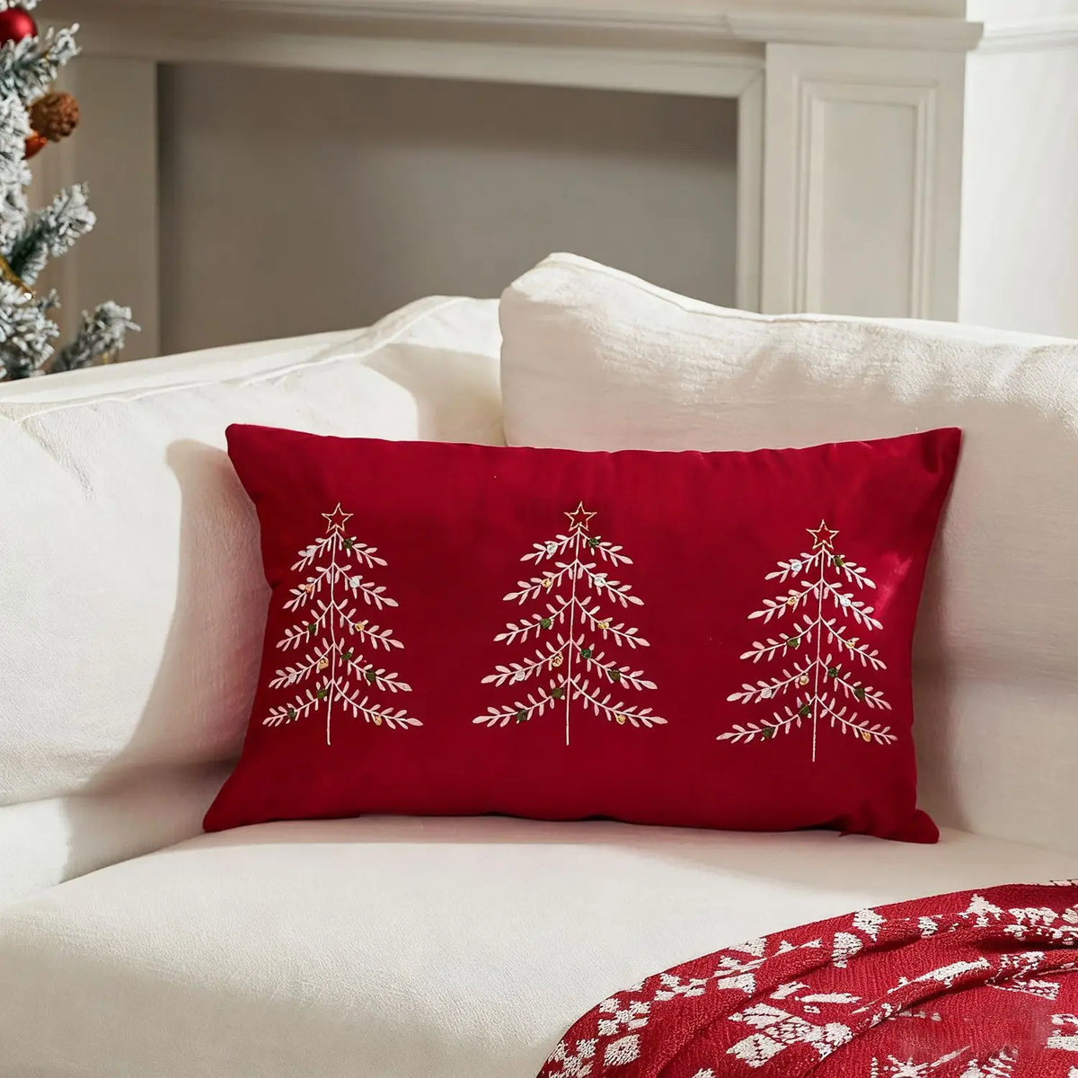 housse coussin brodée lettres noël velours polyester 30x50cm festive decoration voiture