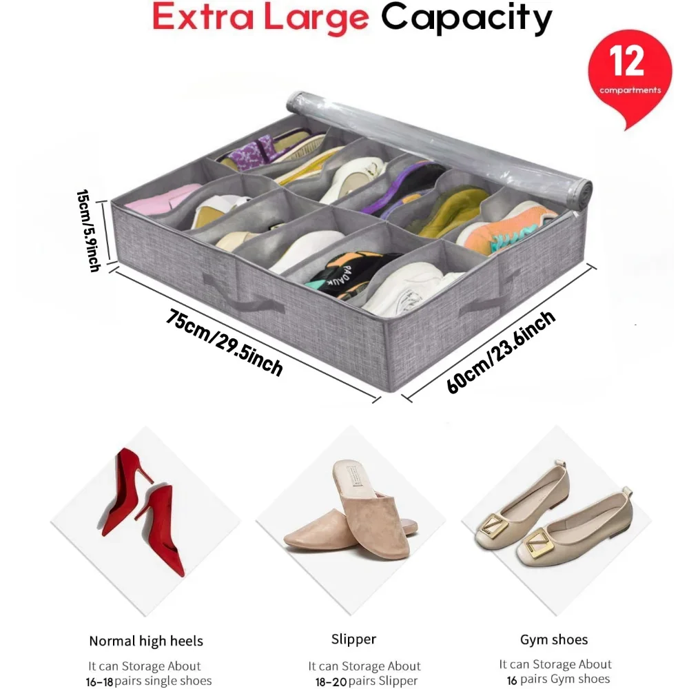 boîtes rangement chaussures gris moderne poignées fenêtre transparente pliables sous lit organisateur