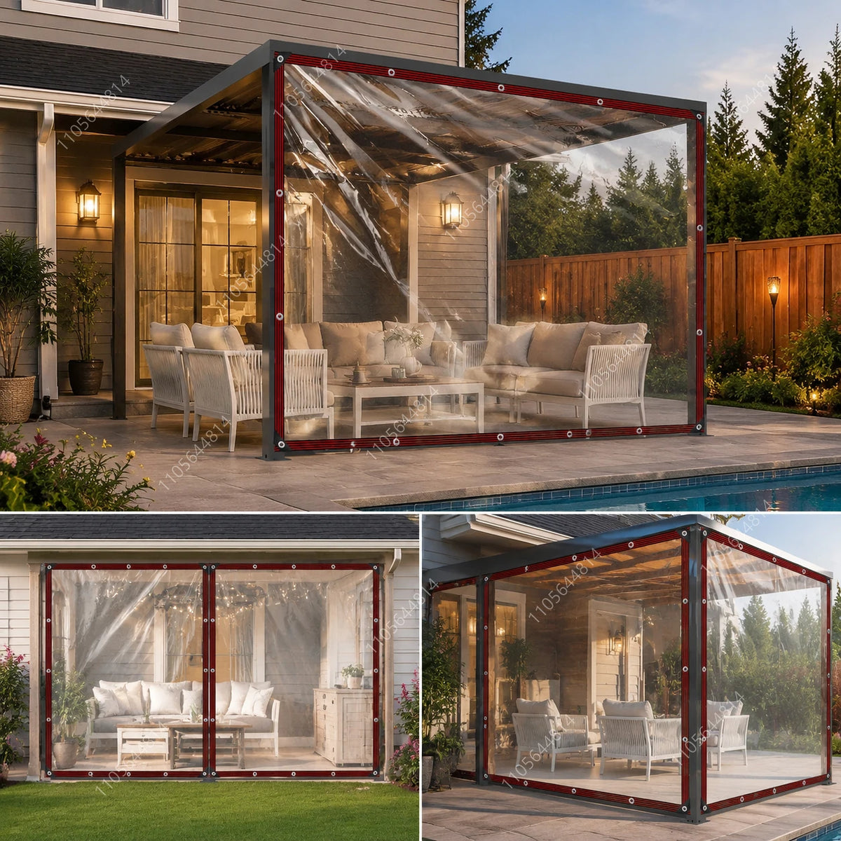 rideau transparent tente jardin imperméable protection solaire moderneextérieur orange fil maille noire