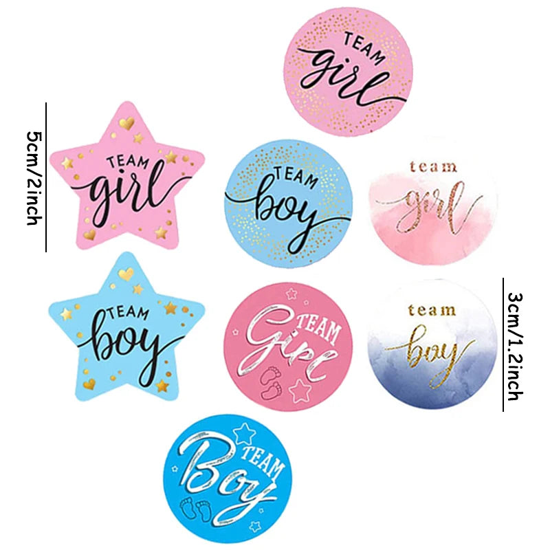 étiquettes autocollantes team girl team boy coeurs dorés motifs abstraits moderne élégants rose bleu