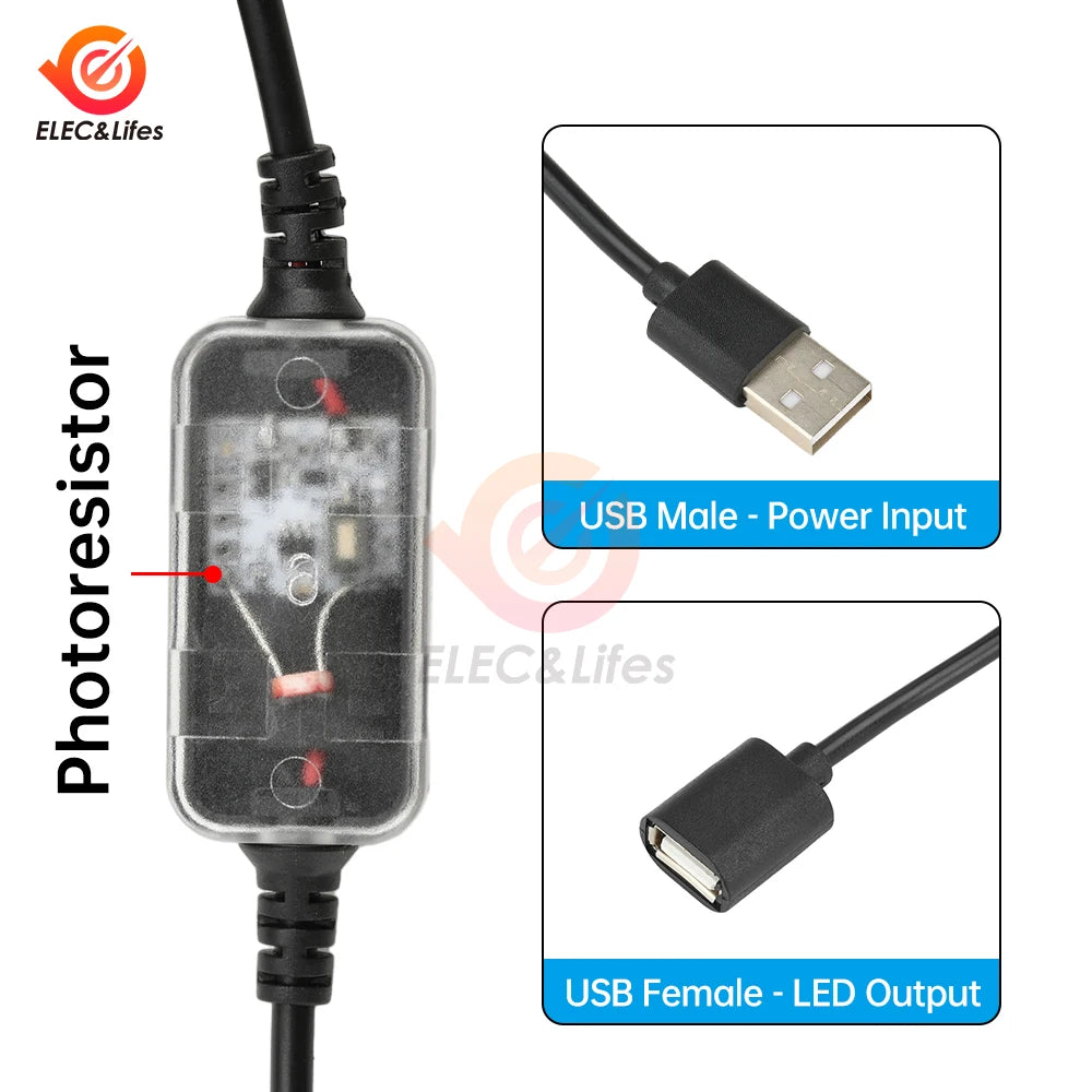 interrupteur capteur lumière noir transparent auto alimenté usb électronique utilitaire photorésistance câble