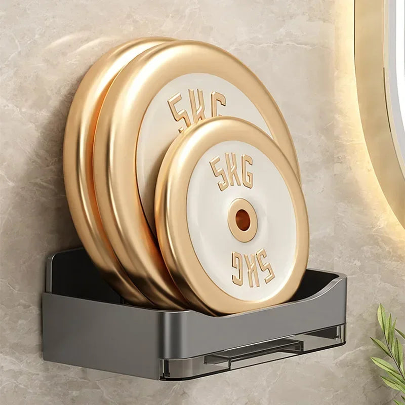 porte savon mural adhésif gris moderne double drainage salle bains organisateur plastique