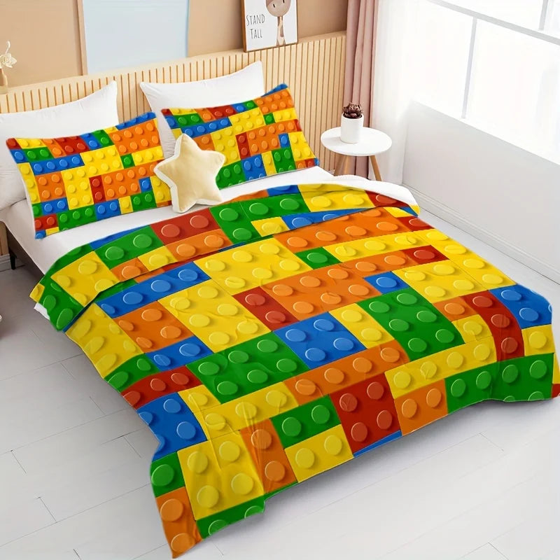 couvre lit moderne multicolore 3d impression taies doreiller brique lego enfants chambre lit double