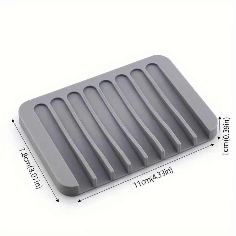 support savon silicone rayures horizontales gris bleu clair moderne salle bain égouttoir antidérapant