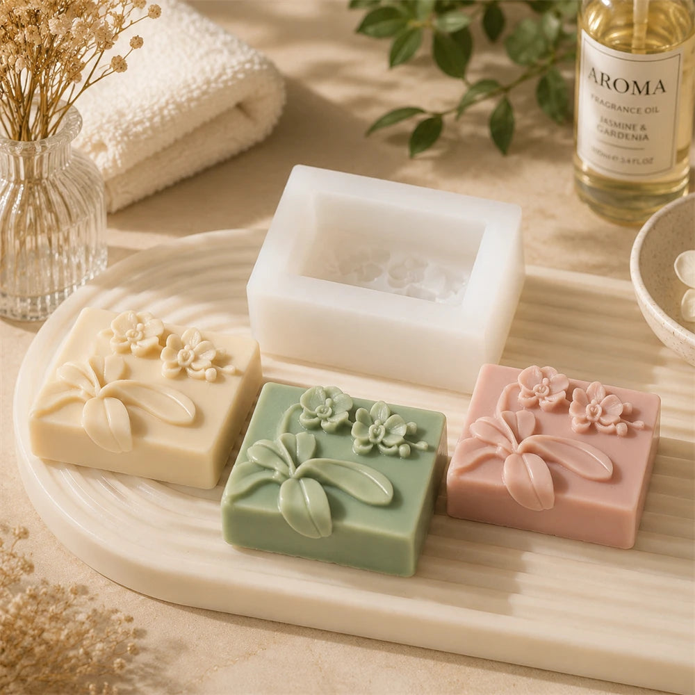 moules savon silicone floral blanc vert rose décoration artisanale diy trois pièces